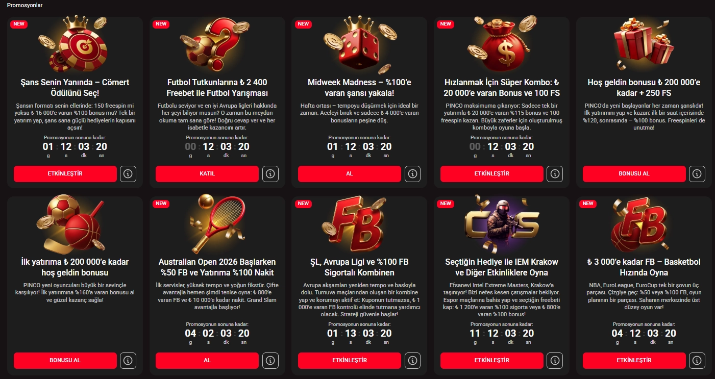 Pinco Casino bonusları ve kampanyalar