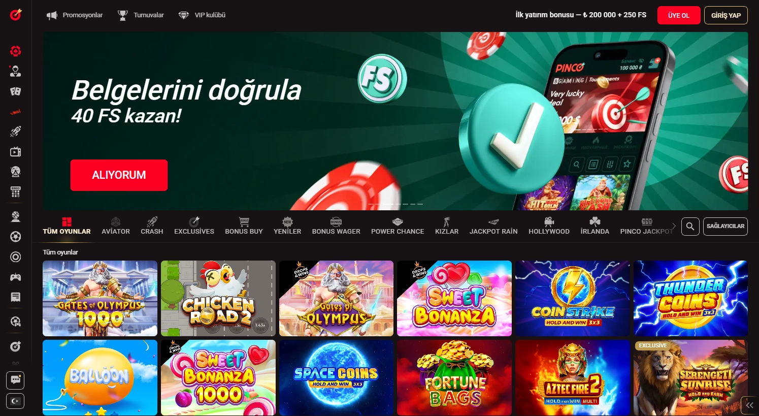 Pinco slot oyunları ve spor bahisleri